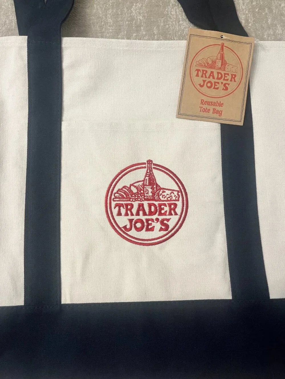 Trader Joe's Navy  Large Canvas Tote Bags (2)
